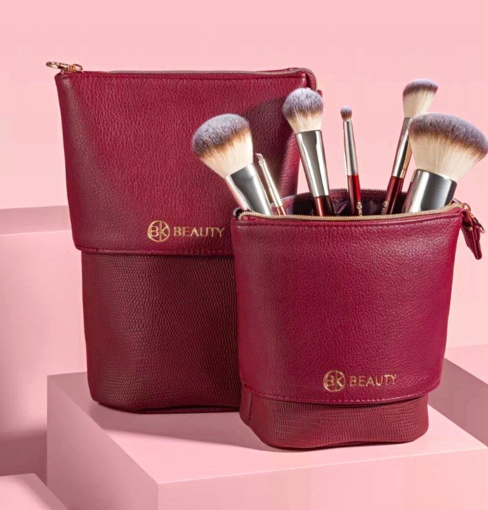 BK Beauty Burgundy Faux Leather convertible Makeup brush Bag